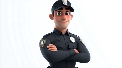 Police officer character animated scene cartoon style friendly vibe