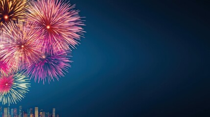 Vibrant fireworks burst in colorful displays against a dark sky, creating a festive atmosphere perfect for celebrations and special occasions.