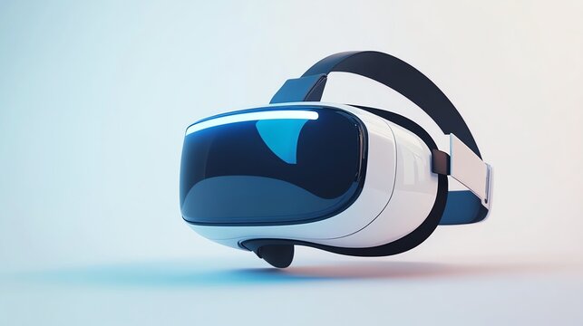 A VR headset on a white background with blue and red lights. - Powered by Adobe