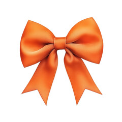 Bright orange bow with smooth satin texture, isolated on transparency background