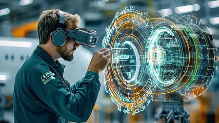 Engineer using VR headset for advanced manufacturing - Powered by Adobe