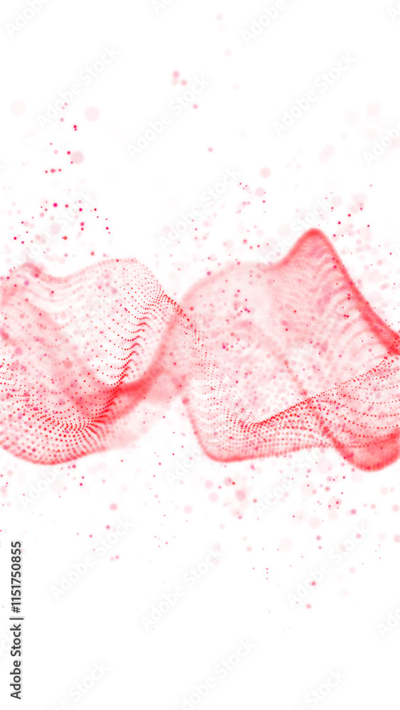 Aufkleber red glowing circles particles wave and dust at the center of a white background, bokeh effect, verti