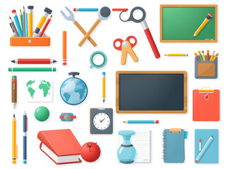 Set of vector illustrations depicting teaching tools