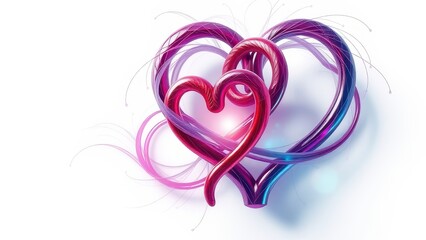 Hearts intertwined in a complex pattern on white background, interlocked, connection, emotion, bond, abstract