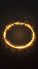 Vector illustration of a golden light effect on a black background, featuring a glowing round ring, circle, or portal with sparkles and swirls as design elements