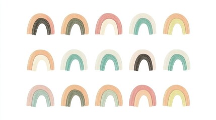 Pastel Rainbow Collection: A Delightful Array of Hand-Drawn Arcs in Soft Hues