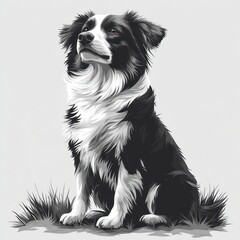 Black and white border collie dog sitting.