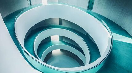 A modern spiral staircase with smooth lines and a minimalist design.