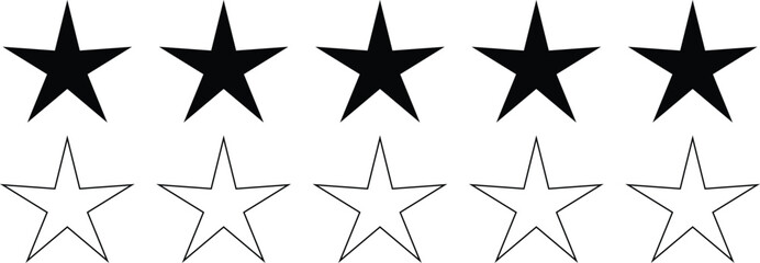 A collection of solid black and outline white star shapes, perfect for rating systems, website design elements, or graphic design projects.