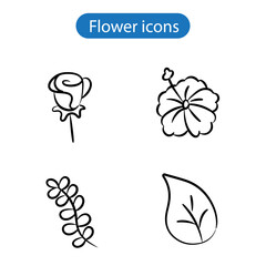 Flowers linear icons set. Rosebud, poppy, tulip, chamomile. Thin line contour symbols. Isolated vector outline illustration on white background.