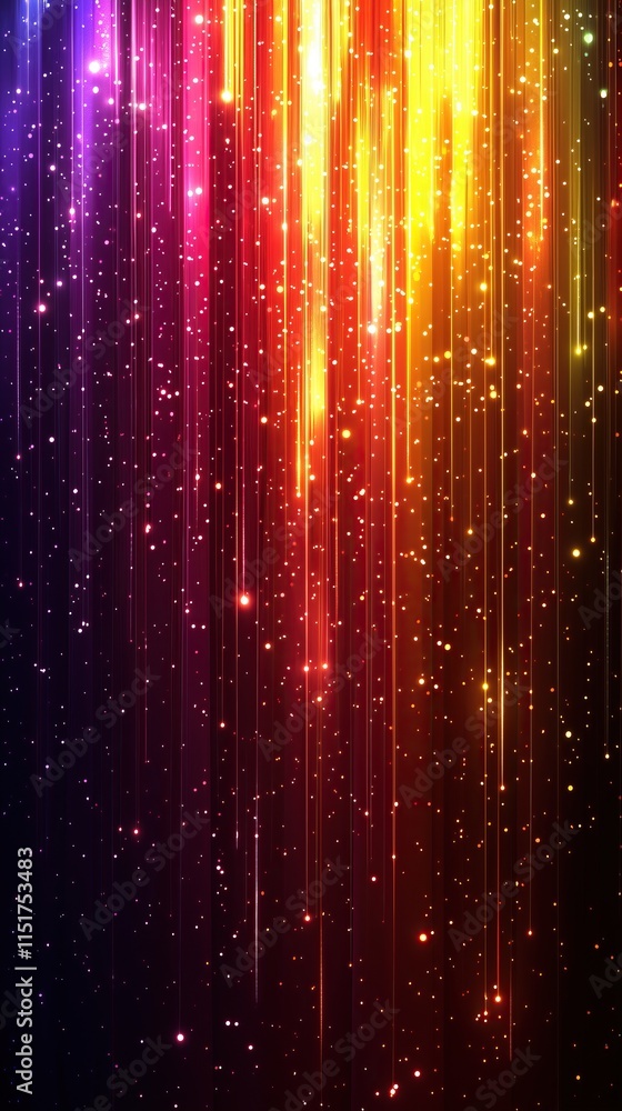Poster vibrant streaks of light and glittering particles create dazzling colorful abstract background