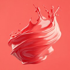Fototapeta premium Glossy red whipped cream styled as a dynamic splash, frozen mid-motion, floating on a bright background