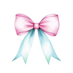 pastel pink and blue long bow with soft watercolor texture, hyperrealistic style