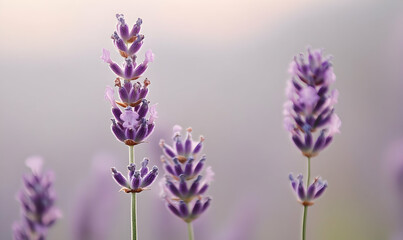 Obraz premium A close-up of lavender flowers in soft focus, showcasing their beauty and color.