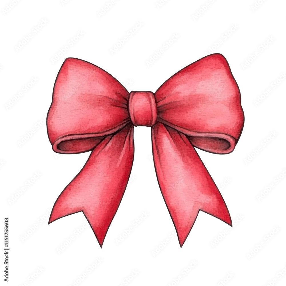 Poster vibrant red bow with coquette style, painted in hyperrealistic watercolor, isolated on transparency background