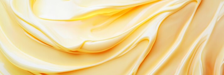 Fototapeta premium Minimalist design of bright yellow whipped cream in an asymmetrical swirl with soft edges, clean white scene