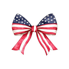 Watercolor bow with USA flag inspired design, featuring stars and stripes in red, white, and blue