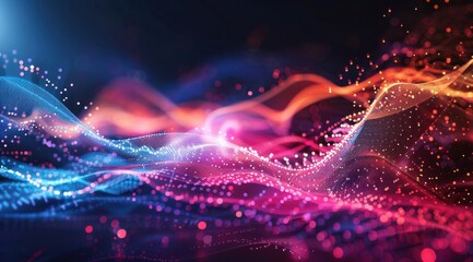 Obraz premium Abstract Digital Landscape with Colorful Glowing Particles