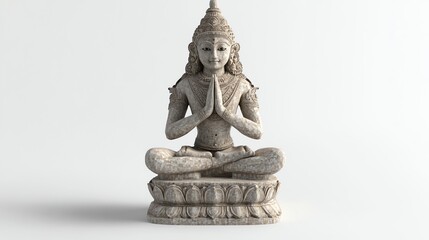 Obraz premium A stone sculpture of a meditating Buddha figure on a white background.