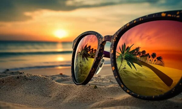 sunglasses on beach background