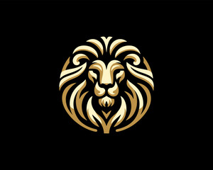 Gold Lion Icon Logo Design Vector Template. Lion Head, Face, Logo illustration.