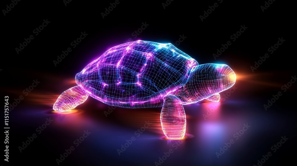 Poster neon digital brain design with radiating lines and futuristic elements