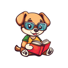 cute mascot dog reading a book