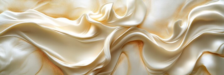 Obraz premium Warm golden whipped cream sculpted into curving ribbons resembling flowing fabric, on a white canvas