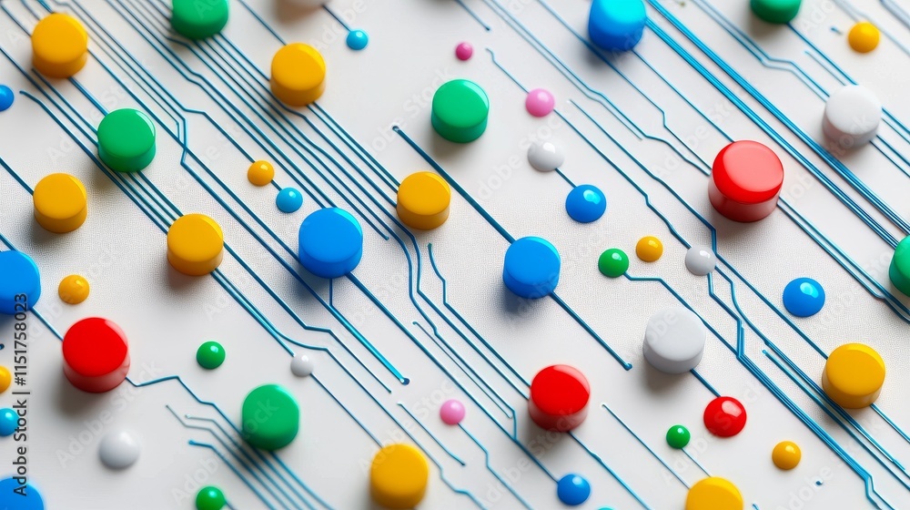 Poster colorful digital lines forming circuit patterns on abstract background
