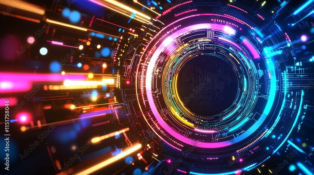 Poster vibrant digital lines creating a circuit pattern in a futuristic display