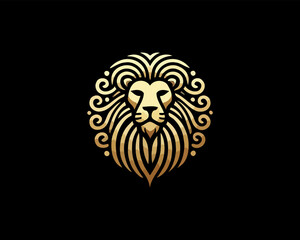 Gold Lion Icon Logo Design Vector Template. Lion Head, Face, Logo illustration.