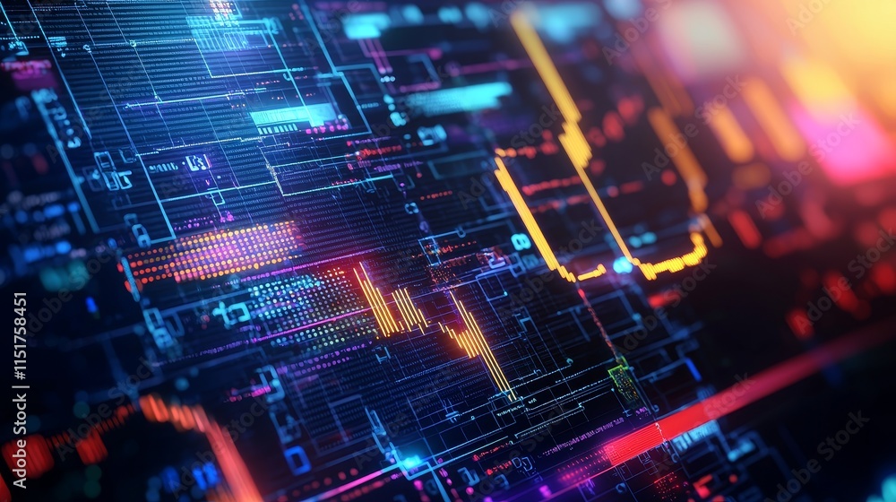 Poster dynamic digital chart with vibrant colors and ai generated elements