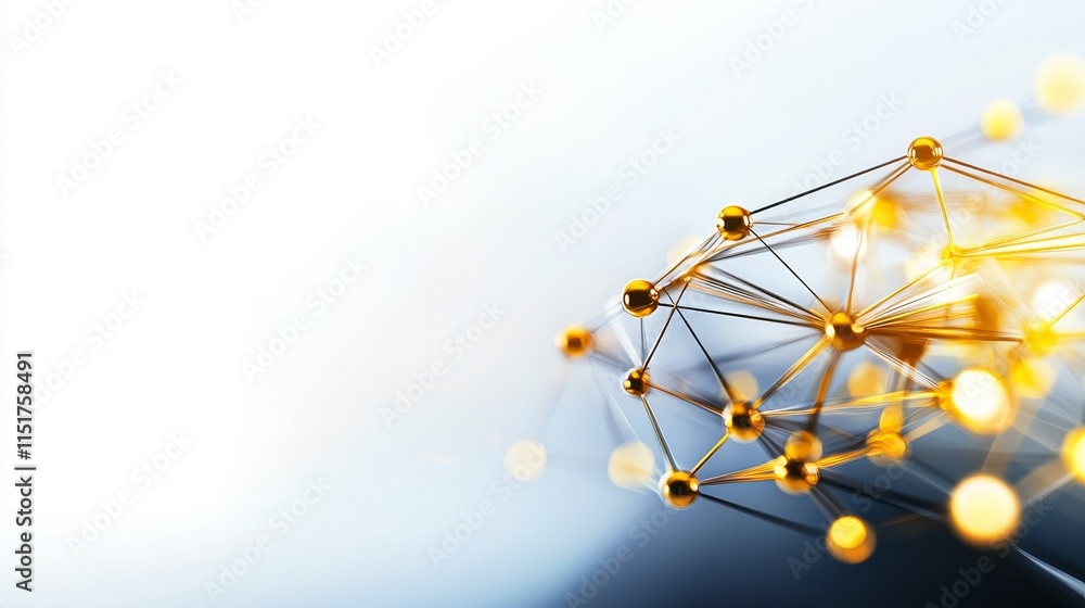 Poster digital circuit layout on glass surface with golden nodes and connections