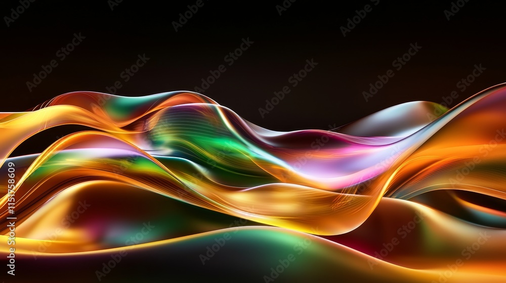 Poster dynamic visualization of ai processes with colorful wave patterns and fluid design
