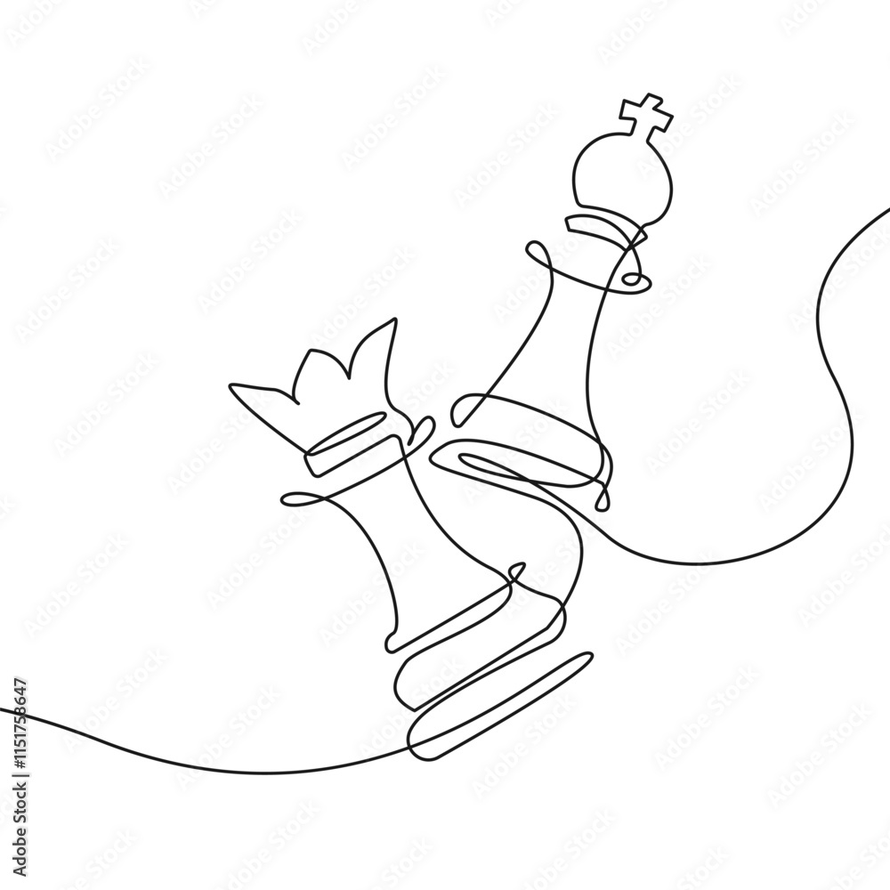 Poster one continuous line drawing of chess. stylish vector illustration in simple linear style of chess. e