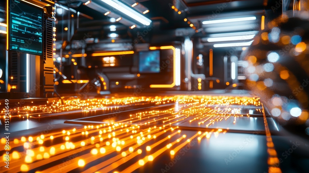 Poster futuristic ai interaction with digital lines in an advanced virtual environment