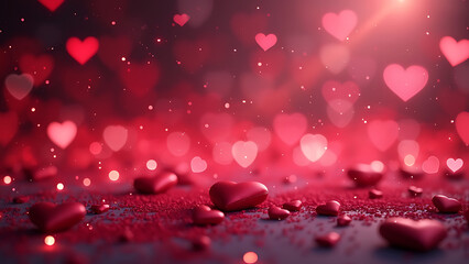 Romantic Pathway of Hearts at Twilight with Valentine's Day glowing heart-shaped background.