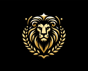Gold Lion Icon Logo Design Vector Template. Lion Head, Face, Logo illustration.