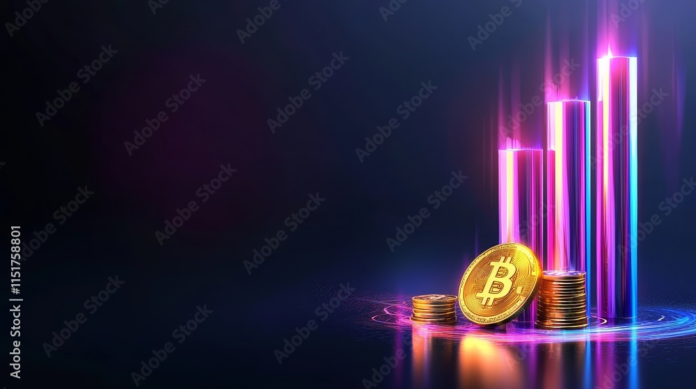 Aufkleber digital illustration of a coin transforming into colorful graphs and bars