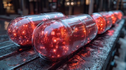 Futuristic Capsules: Glowing Red Circuitry