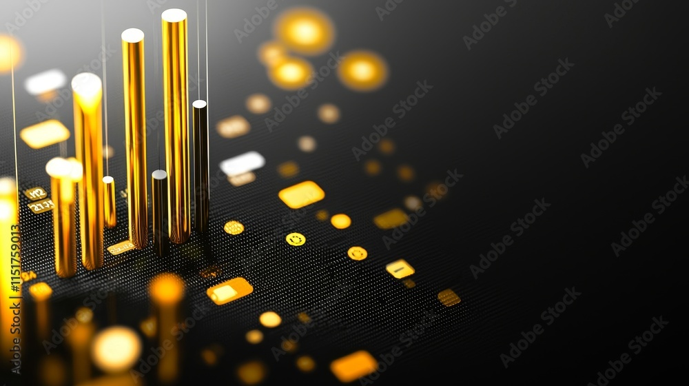 Poster isolated digital chart showcasing ai data trend analysis with golden elements
