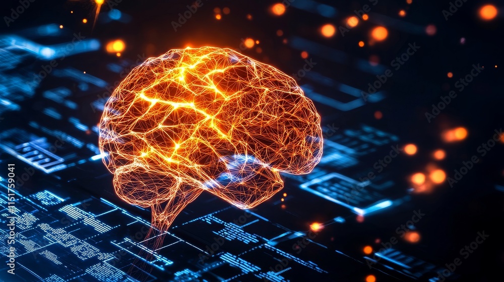 Poster isolated digital chart showcasing ai data trend with abstract brain visualization