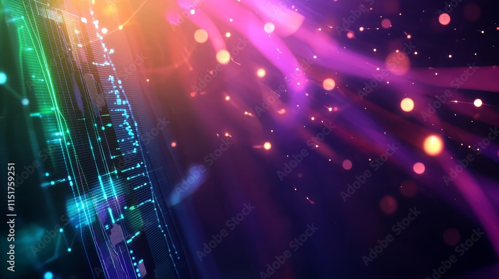Poster ai driven digital overlays with colorful charts and light effects in ether background