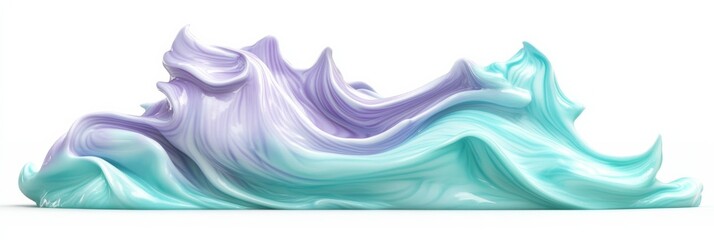 Whipped cream with a pearlescent gradient of teal and lavender, piped into a flowing wave shape, isolated on white