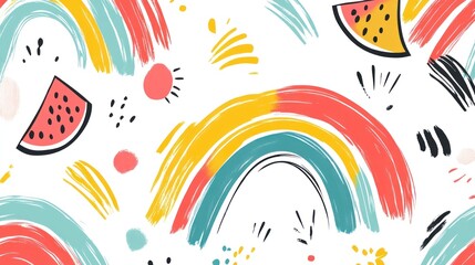 Vibrant Summer Rainbow and Watermelon Abstract Art Print