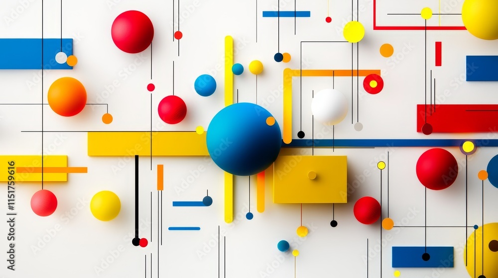 Poster abstract visual representation of machine learning concepts with geometric shapes and colors