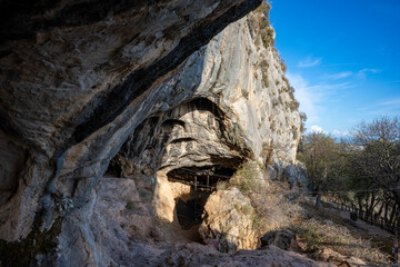 Interior of the large hall of old Karain cave, hidden in Mediterranean region. Confirms human...