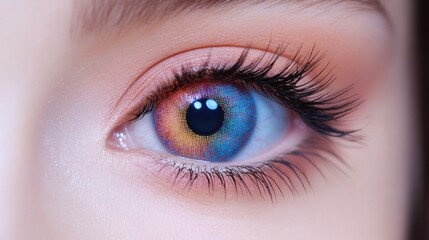 Obraz premium Close-up of a woman's eye with colorful iris.