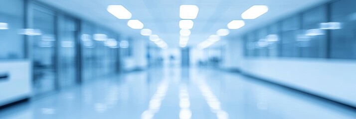 Blurred background of empty hospital corridor, abstract medical, health and healthcare concept