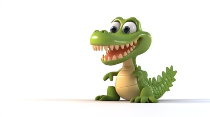 Fototapeta premium A smiling cartoon crocodile with big eyes, on a white background.